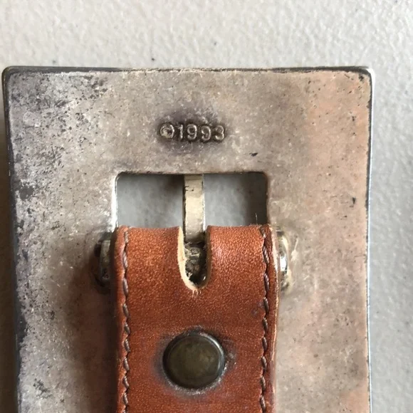 Brown Leather Cowboy Belt with Silvertone Accents - Picture 10 of 10